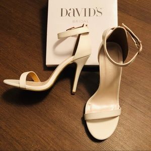 White ankle strap heels